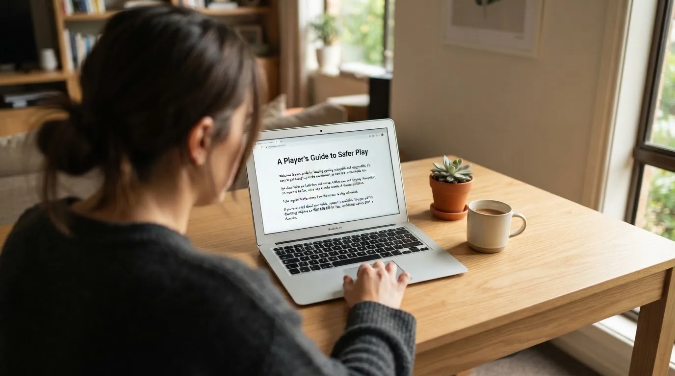 A person at a laptop reading a plain-language explainer article at a home desk.