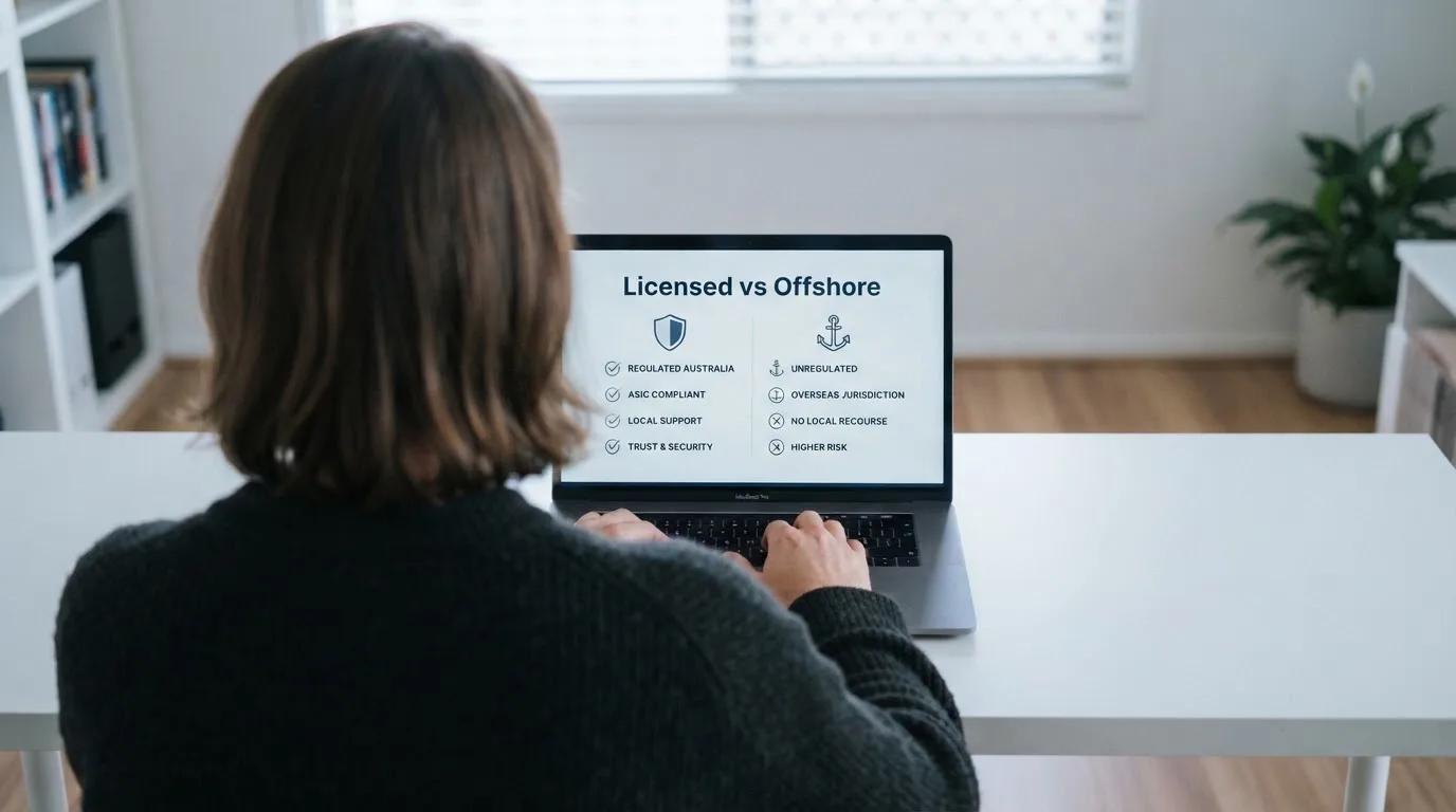 A laptop screen split between two browser tabs, one showing a comparison table and the other a search results page.